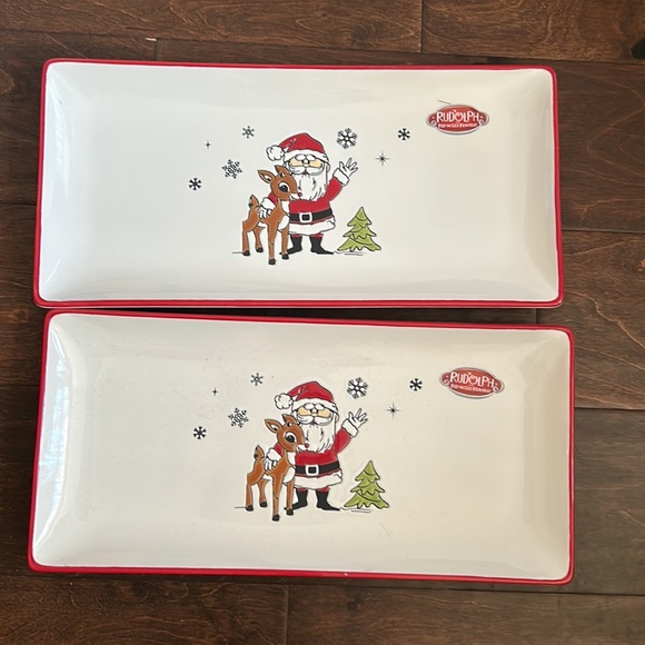Other - Set Of 2 Rudolph the Red Nose Reindeer and Santa Dinner Platter New